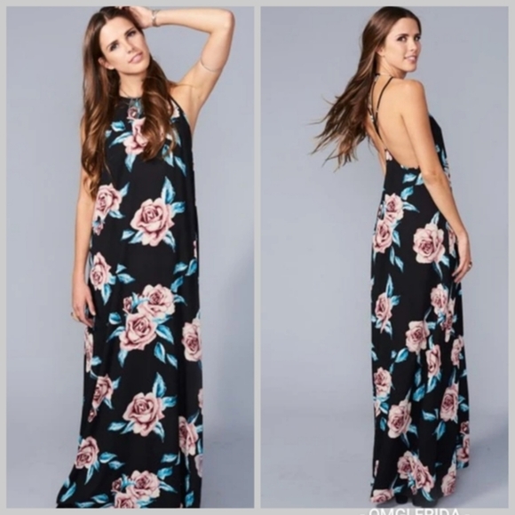 Show Me Your Mumu Flirtini Maxi Dress Black Floral Flower Hour Print Size Large - Picture 1 of 11